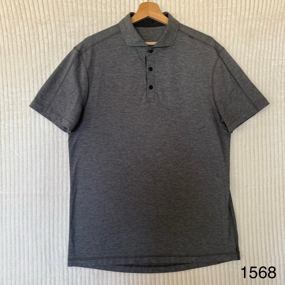 Lululemon Evolution Polo Shirt Mens Size Large Gray Button Performance Casual